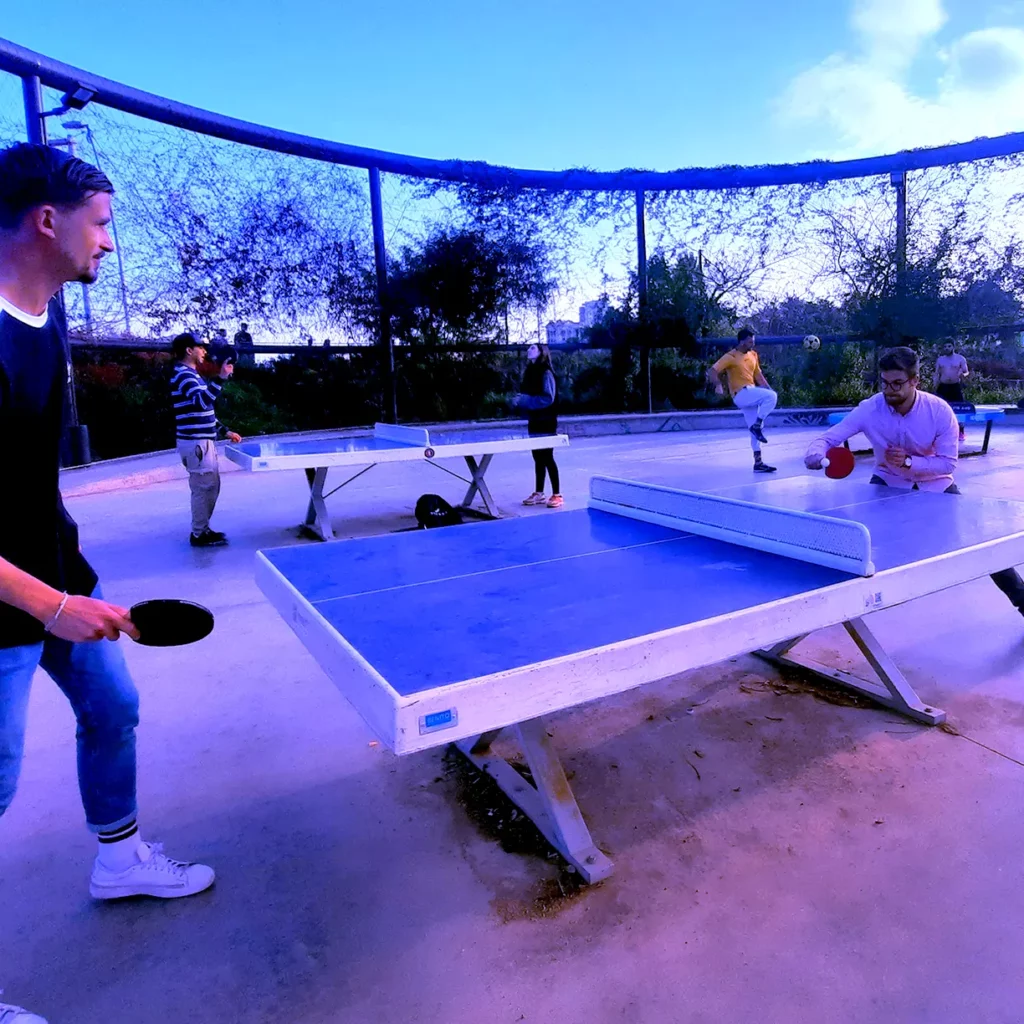 3 pingpong matches during an outdoor tournament