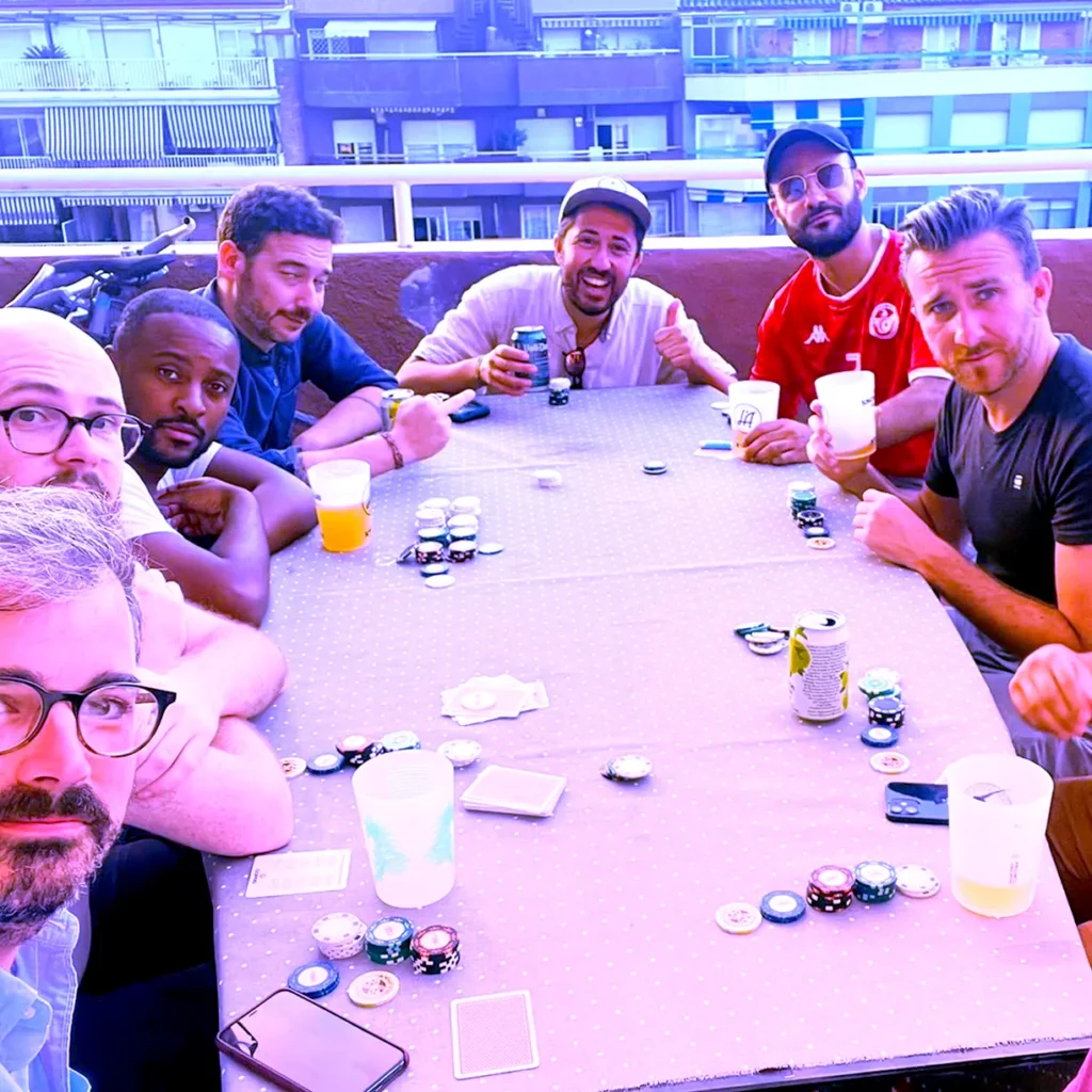 team poker night in a terrace in barcelona